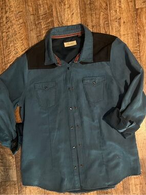 Legacy falls navy & black snap up Button-Front Western Shirt with Black Yoke xl